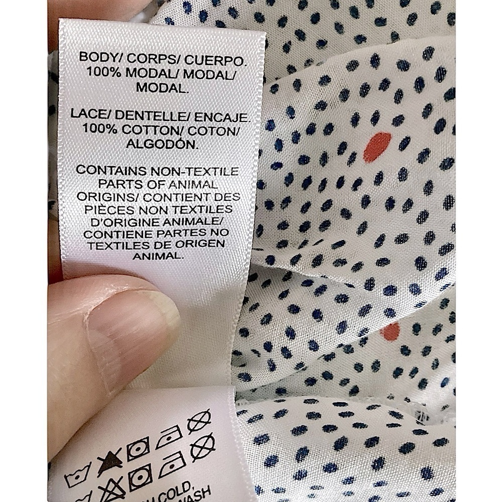 Lucky Brand Blue & Red Polka Dot on White Lace Trim Cotton Tank Top Size Large - Picture 10 of 16